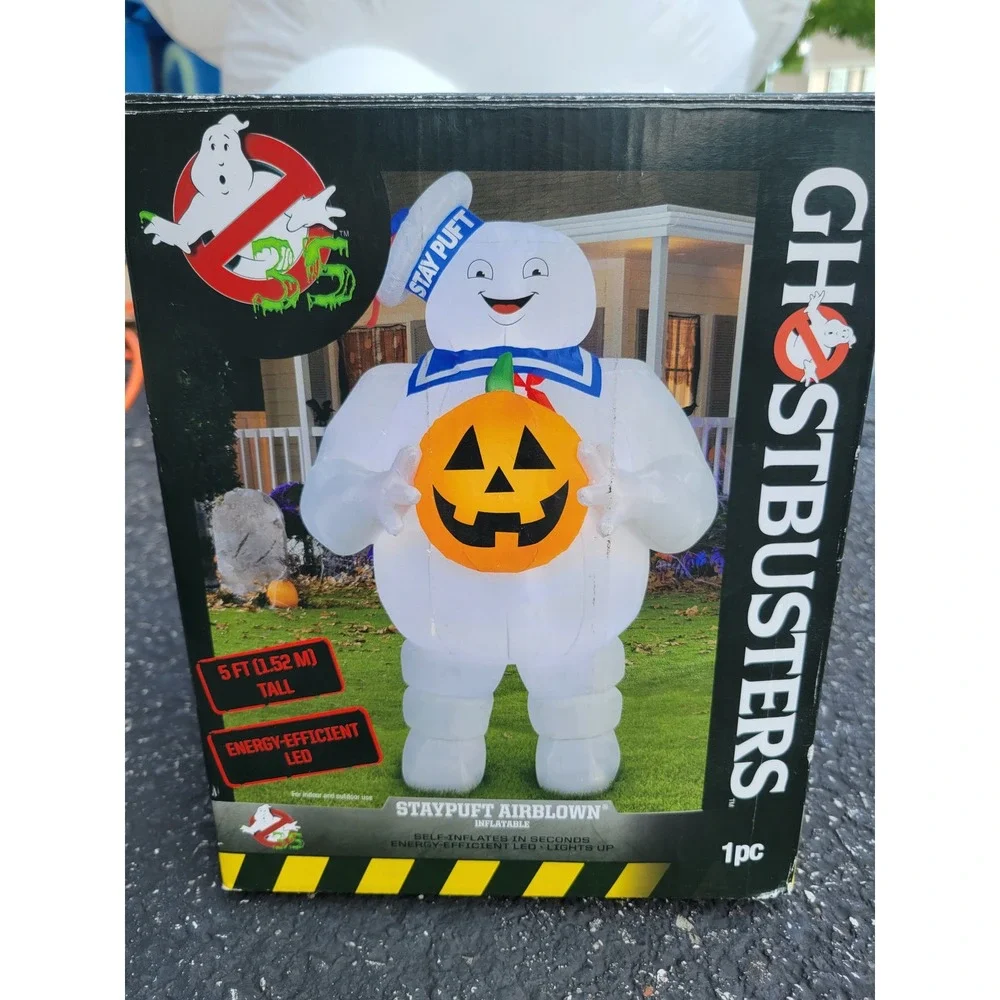 Gemmy Ghostbusters Stay Puft Inflatable 5ft White Pumpkin Halloween Decor